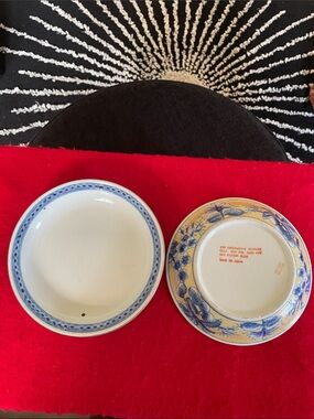 Set of 2 Blue& Yellow Floral Ceramic Round Plant Saucers